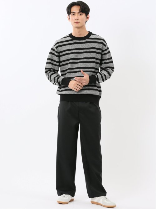 ウォッシャブル ストレッチ 配色ボーダー クルーニット