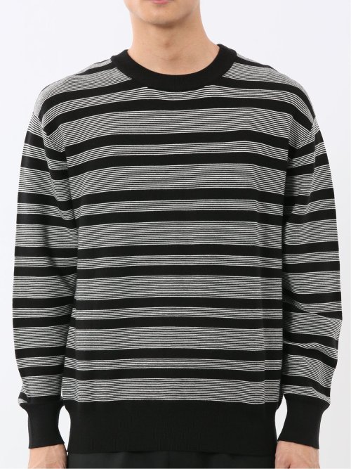 ウォッシャブル ストレッチ 配色ボーダー クルーニット