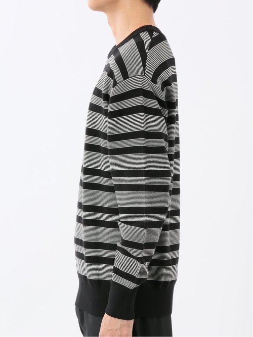 ウォッシャブル ストレッチ 配色ボーダー クルーニット