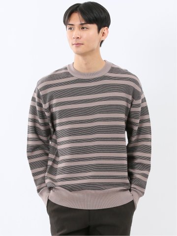 ウォッシャブル ストレッチ 配色ボーダー クルーニット