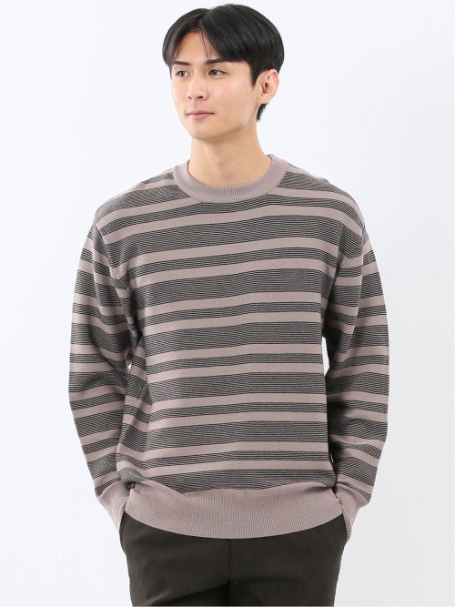 ウォッシャブル ストレッチ 配色ボーダー クルーニット