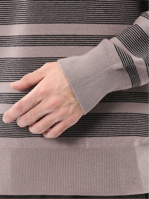 ウォッシャブル ストレッチ 配色ボーダー クルーニット