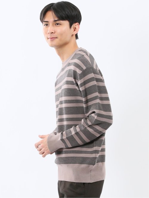 ウォッシャブル ストレッチ 配色ボーダー クルーニット