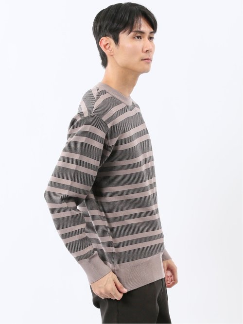 ウォッシャブル ストレッチ 配色ボーダー クルーニット