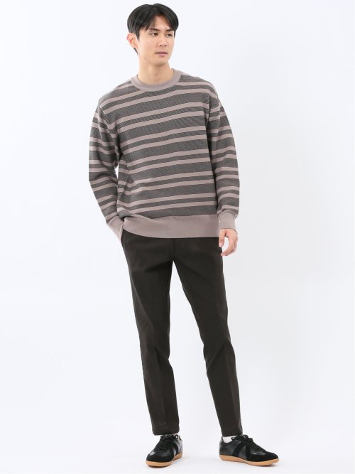 ウォッシャブル ストレッチ 配色ボーダー クルーニット