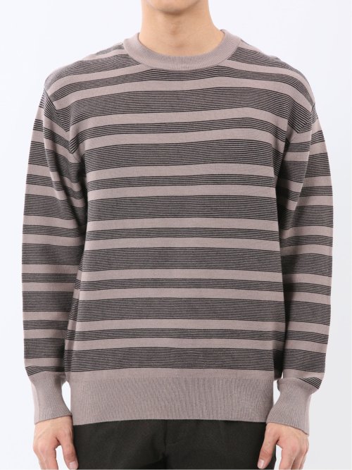 ウォッシャブル ストレッチ 配色ボーダー クルーニット