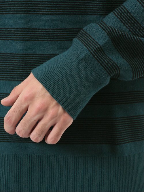 ウォッシャブル ストレッチ 配色ボーダー クルーニット