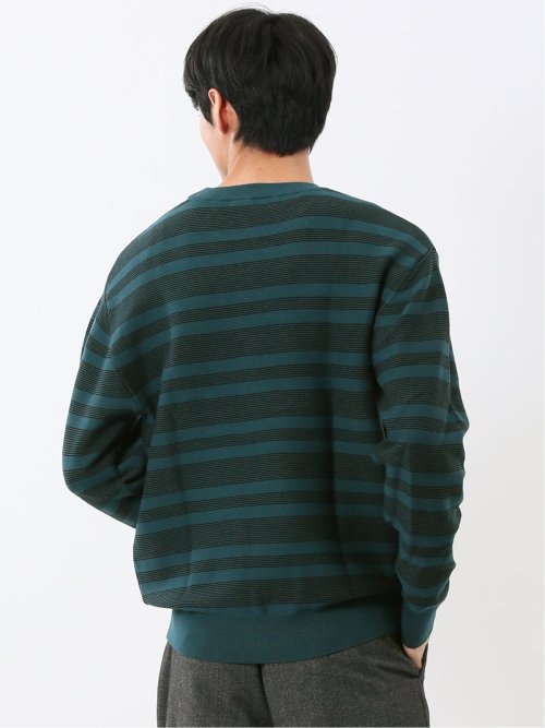 ウォッシャブル ストレッチ 配色ボーダー クルーニット