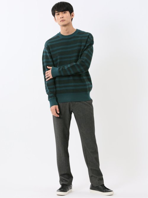 ウォッシャブル ストレッチ 配色ボーダー クルーニット