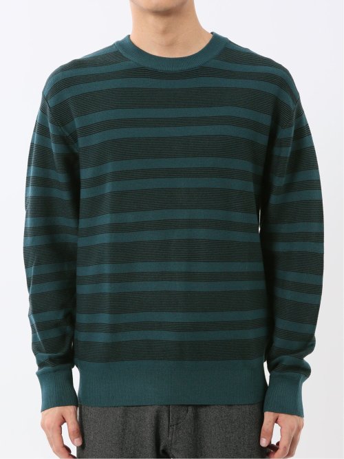 ウォッシャブル ストレッチ 配色ボーダー クルーニット