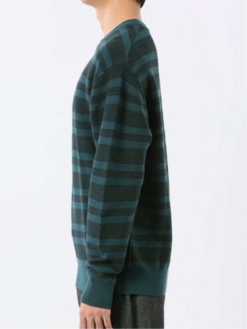 ウォッシャブル ストレッチ 配色ボーダー クルーニット