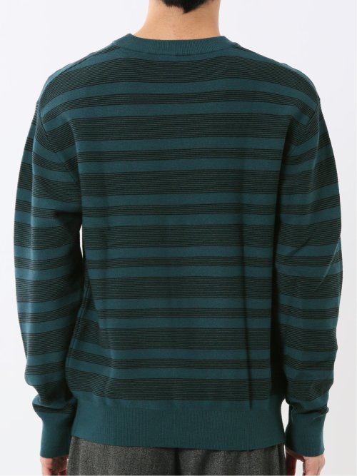 ウォッシャブル ストレッチ 配色ボーダー クルーニット