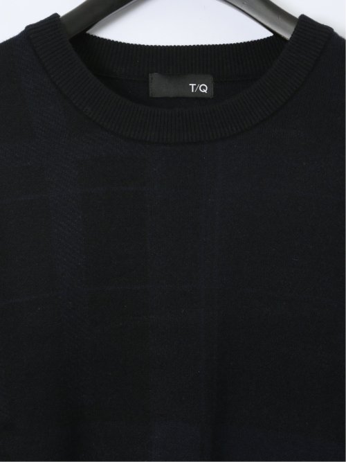 ウォッシャブル ストレッチ チェック柄 クルーニット