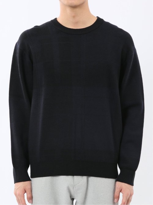 ウォッシャブル ストレッチ チェック柄 クルーニット