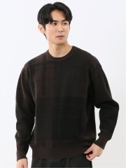 ウォッシャブル ストレッチ チェック柄 クルーニット