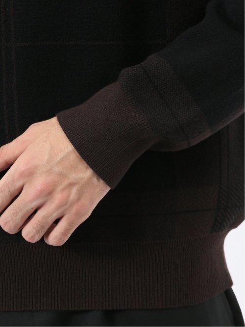 ウォッシャブル ストレッチ チェック柄 クルーニット