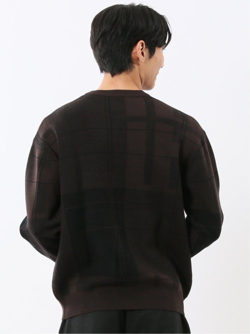 ウォッシャブル ストレッチ チェック柄 クルーニット