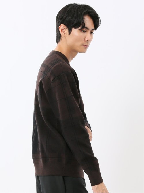 ウォッシャブル ストレッチ チェック柄 クルーニット