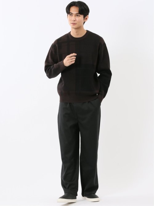 ウォッシャブル ストレッチ チェック柄 クルーニット