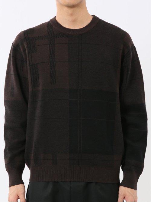 ウォッシャブル ストレッチ チェック柄 クルーニット