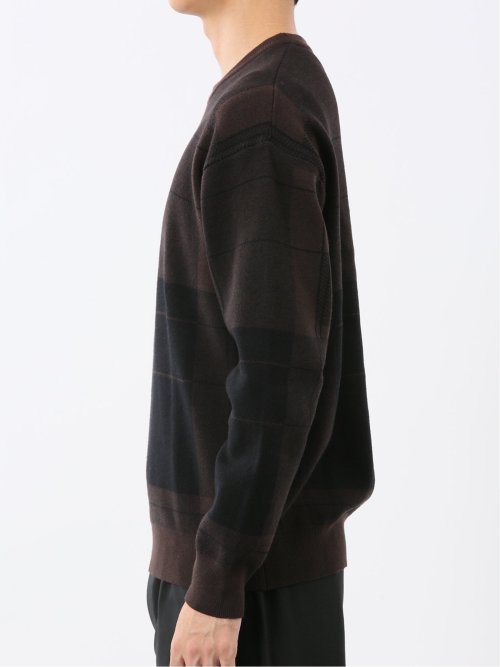 ウォッシャブル ストレッチ チェック柄 クルーニット