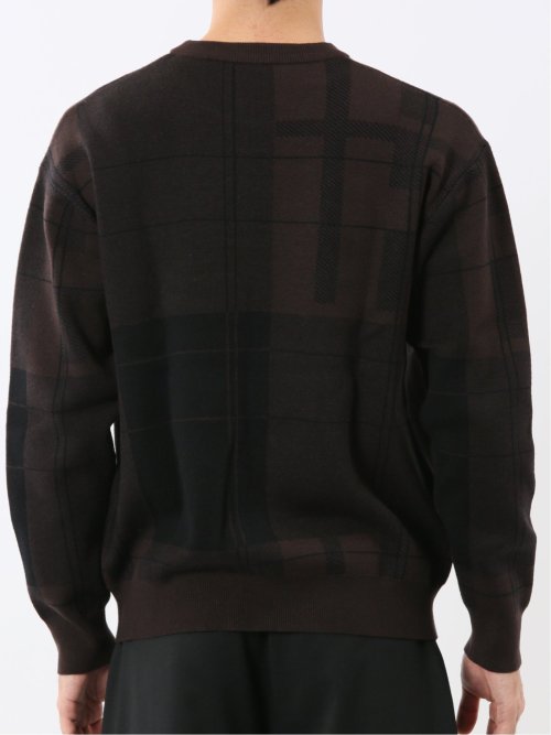 ウォッシャブル ストレッチ チェック柄 クルーニット