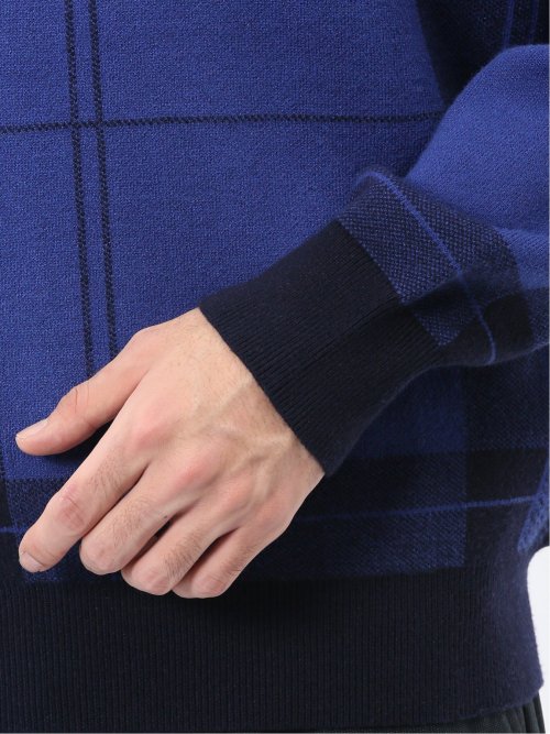 ウォッシャブル ストレッチ チェック柄 クルーニット