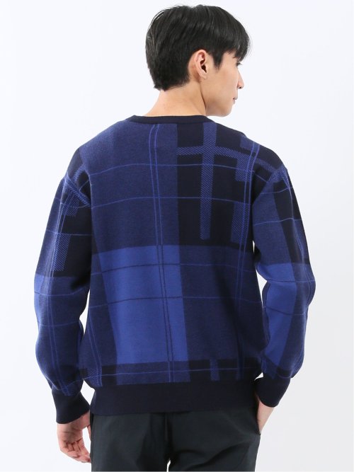 ウォッシャブル ストレッチ チェック柄 クルーニット