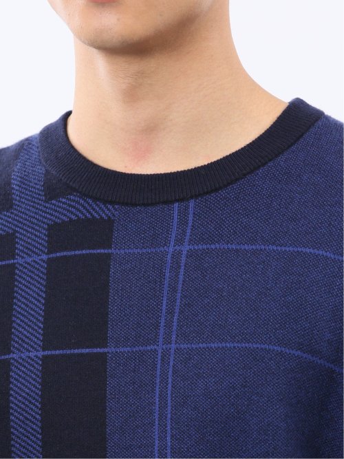 ウォッシャブル ストレッチ チェック柄 クルーニット