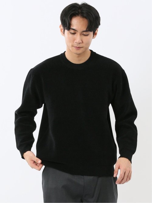 ウォッシャブル ストレッチ ベロア クルーニット(M 05黒): トップス