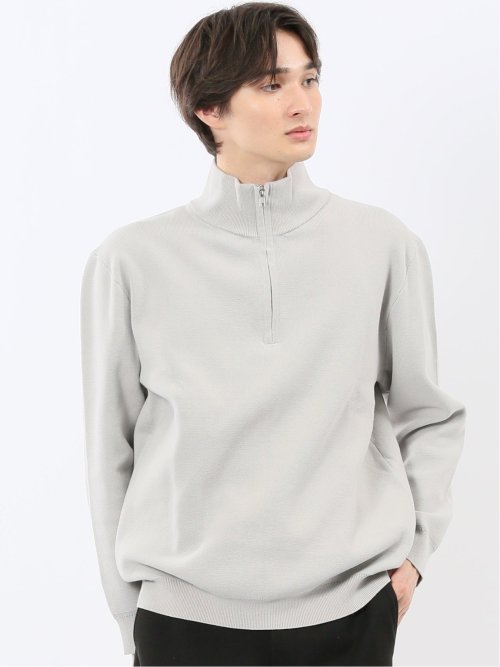 ウォッシャブル ハーフジップ スタンドニット(M 03ライトグレー