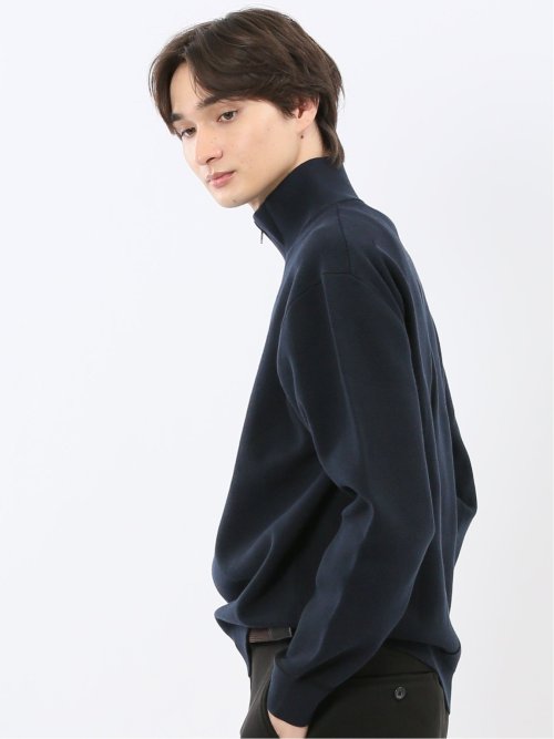 ウォッシャブル ハーフジップ スタンドニット