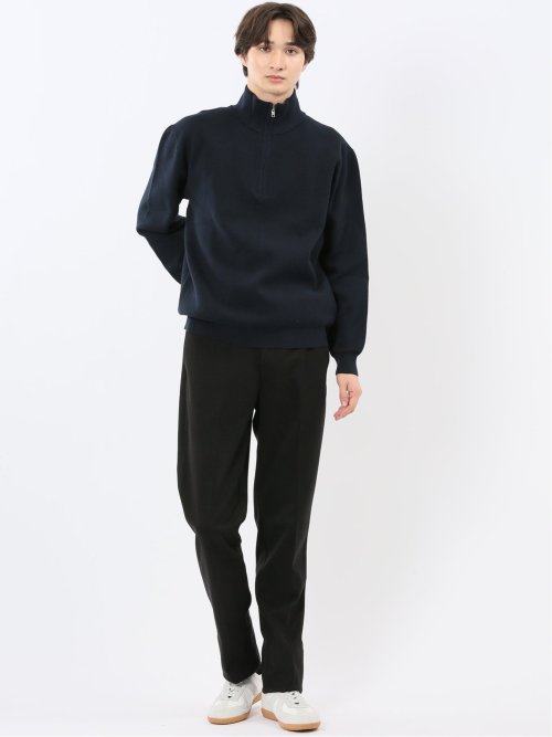 ウォッシャブル ハーフジップ スタンドニット