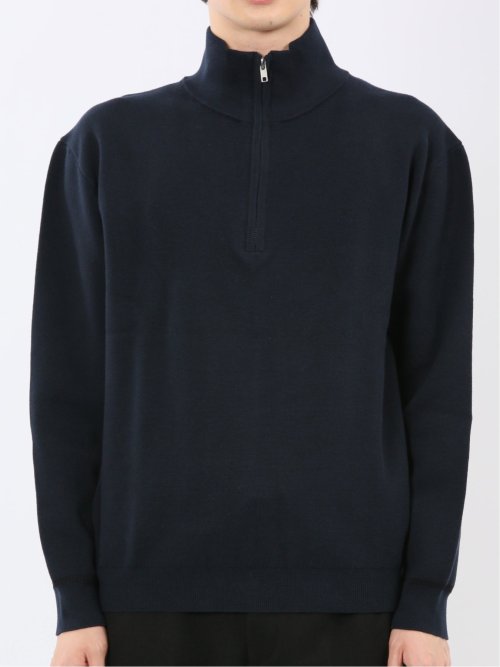 ウォッシャブル ハーフジップ スタンドニット