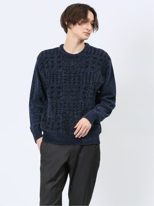 モールチェック柄 クルーネックニット