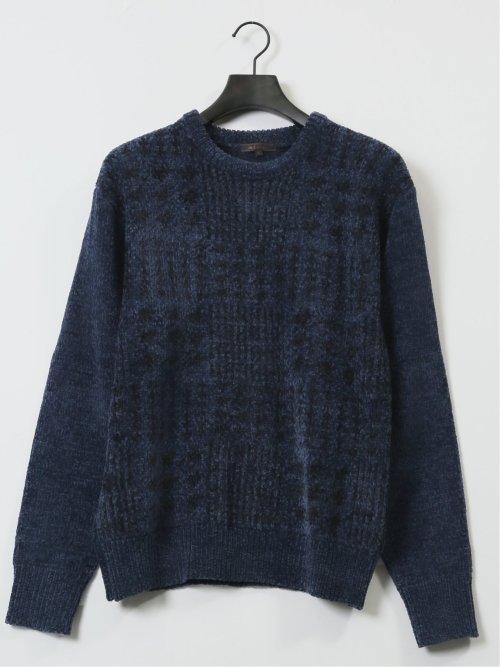 モールチェック柄 クルーネックニット