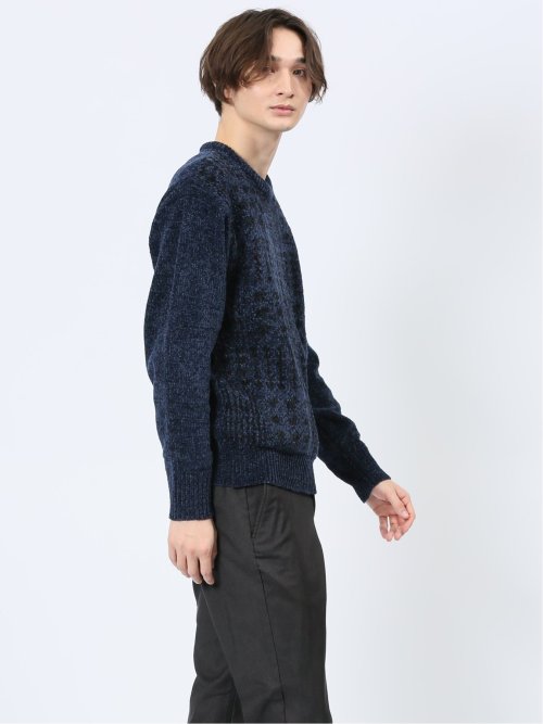 モールチェック柄 クルーネックニット