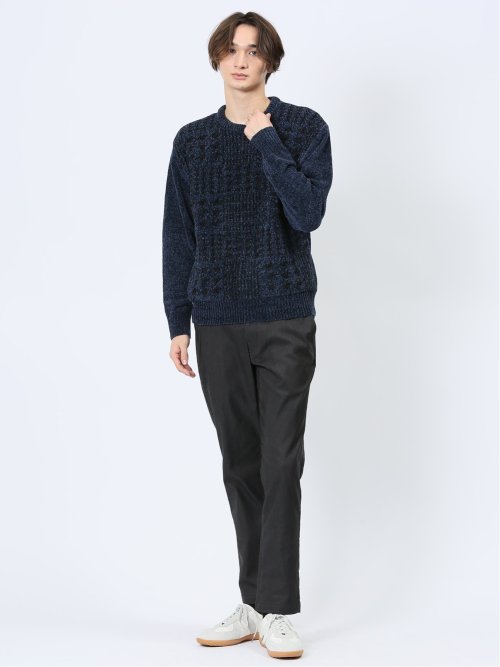 モールチェック柄 クルーネックニット