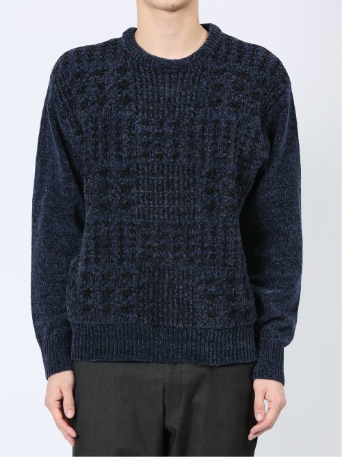 モールチェック柄 クルーネックニット