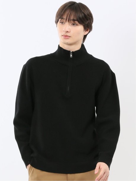 ウォッシャブル ハーフジップ スタンドニット