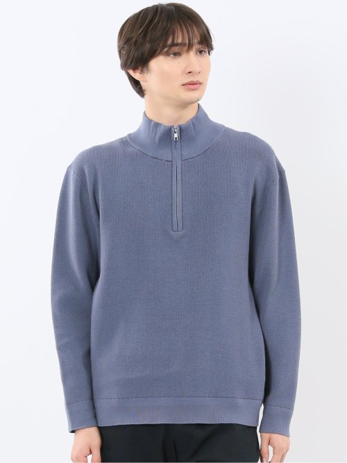 ウォッシャブル ハーフジップ スタンドニット