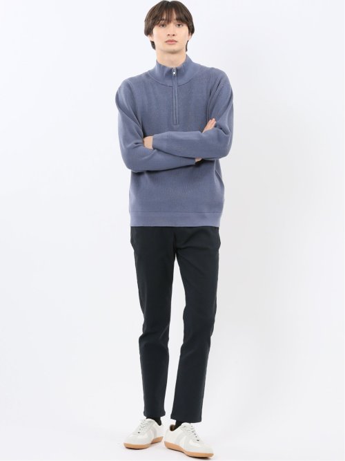 ウォッシャブル ハーフジップ スタンドニット