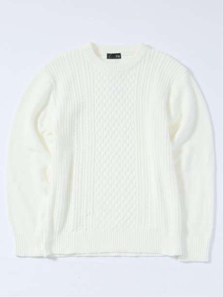 ハンドウォッシャブル モールケーブル編み クルーニット