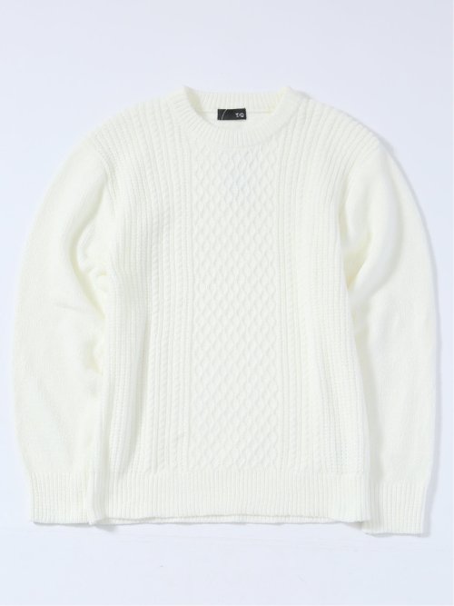 ハンドウォッシャブル モールケーブル編み クルーニット