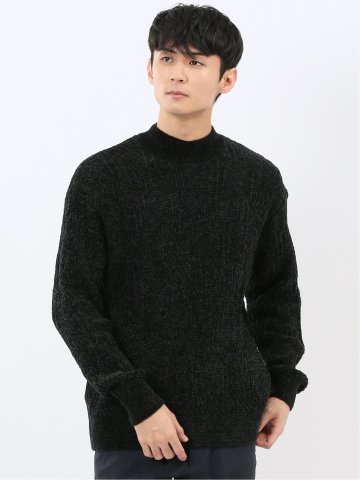 ハンドウォッシャブル モール幾何学柄 モックネックニット