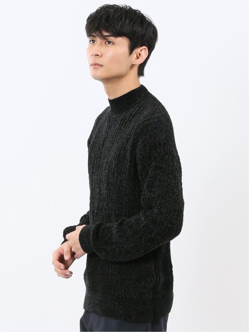 ハンドウォッシャブル モール幾何学柄 モックネックニット