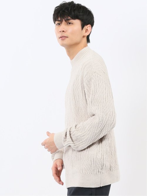 ハンドウォッシャブル モール幾何学柄 モックネックニット