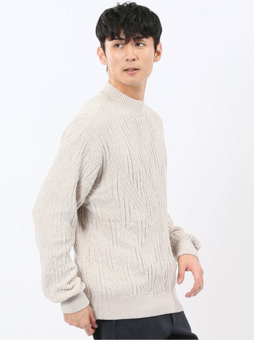 ハンドウォッシャブル モール幾何学柄 モックネックニット