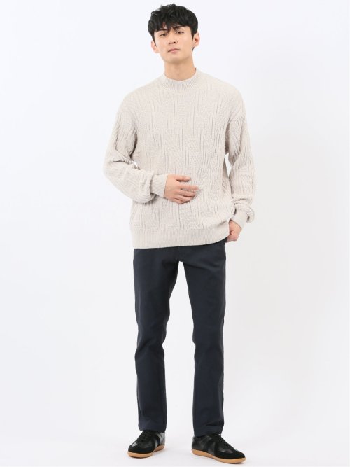 ハンドウォッシャブル モール幾何学柄 モックネックニット