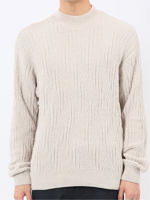 ハンドウォッシャブル モール幾何学柄 モックネックニット